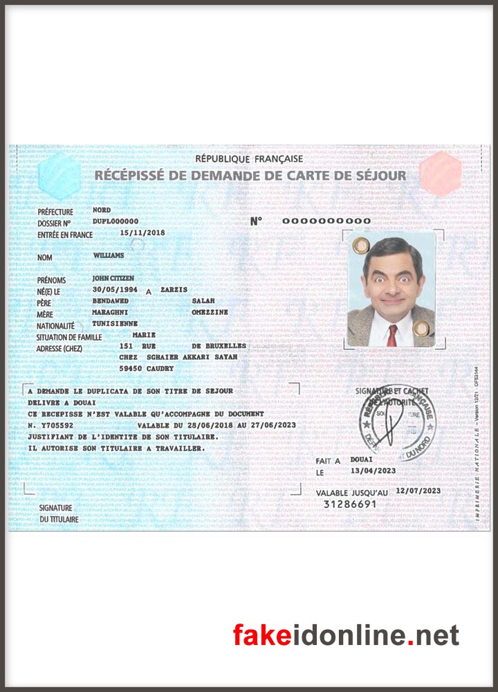 France Recepisse Resident Permit Card PSD Template